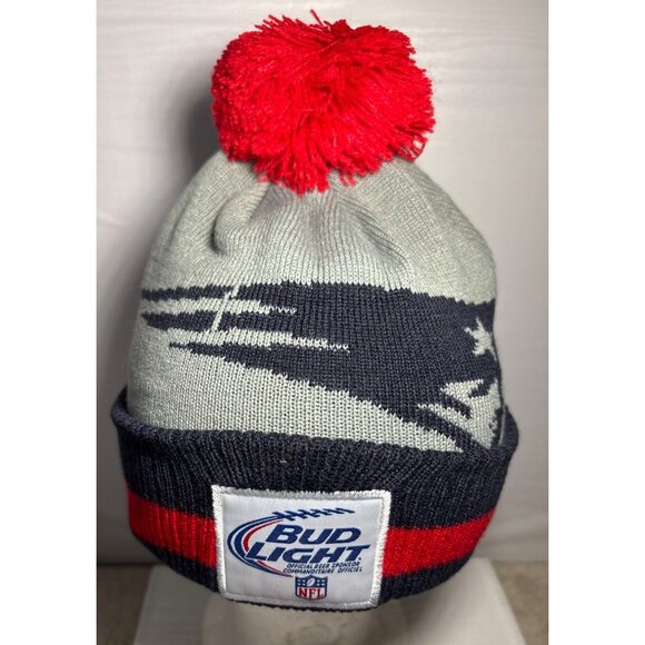 New England Patriots Knit Beanie W/ Red Pom Bud Light NFL Football Black Gray - Picture 5 of 8